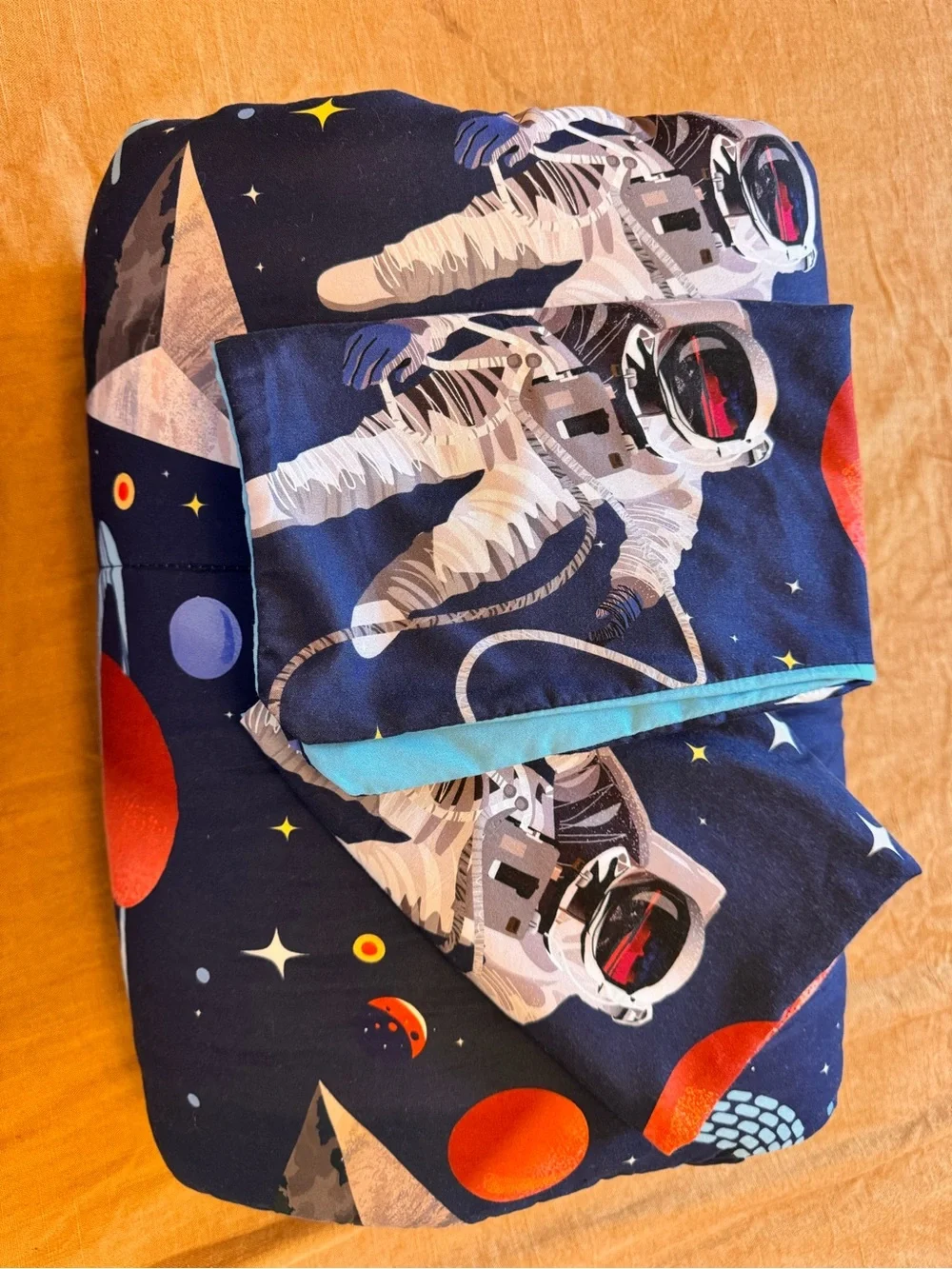 Space-Themed Navy Comforter Set with 2 Pillow Cases Astronaut Print